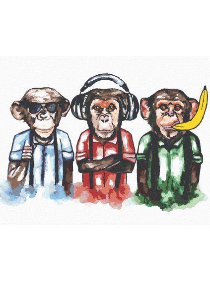 Diamantové maľovanie - TRI OPICE (Rámovanie bez rámu a bez vypnutia plátna, Rozmer 40x50 cm)