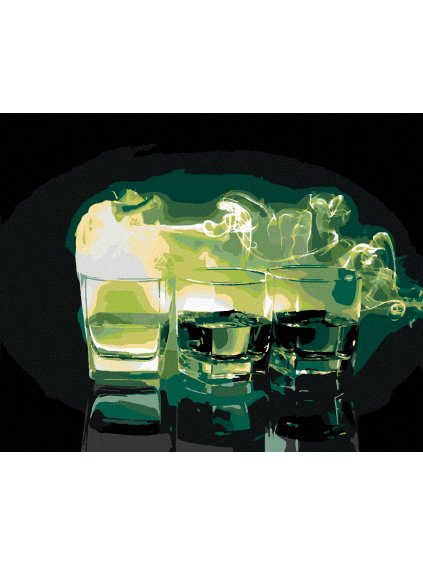Diamantové maľovanie - TRI POHÁRE ZELENÉHO ABSINTHU (Rámovanie bez rámu a bez vypnutia plátna, Rozmer 40x50 cm)