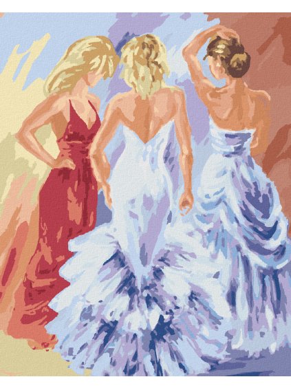 Diamantové maľovanie - TRI ŽENY NA PLESE (Rámovanie bez rámu a bez vypnutia plátna, Rozmer 40x50 cm)