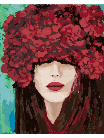 Diamantové maľovanie - TVÁR S ČERVENÝMI RUŽAMI (Rámovanie bez rámu a bez vypnutia plátna, Rozmer 40x50 cm)