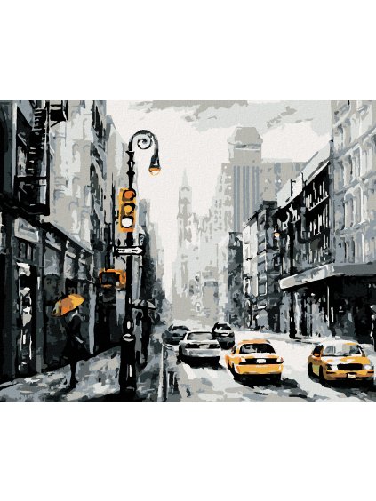 Diamantové maľovanie - ULICA V NEW YORKU A TAXÍKY (Rámovanie bez rámu a bez vypnutia plátna, Rozmer 40x50 cm)