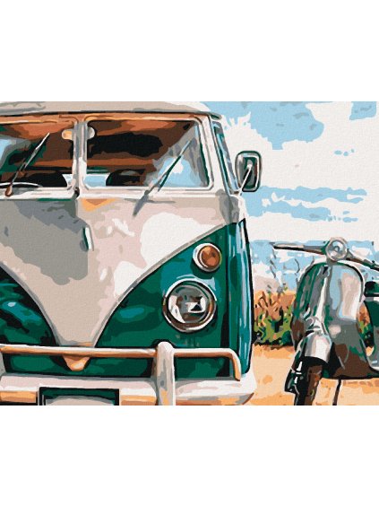 Diamantové maľovanie - ZELENÉ STARÉ AUTO (Rámovanie bez rámu a bez vypnutia plátna, Rozmer 40x50 cm)