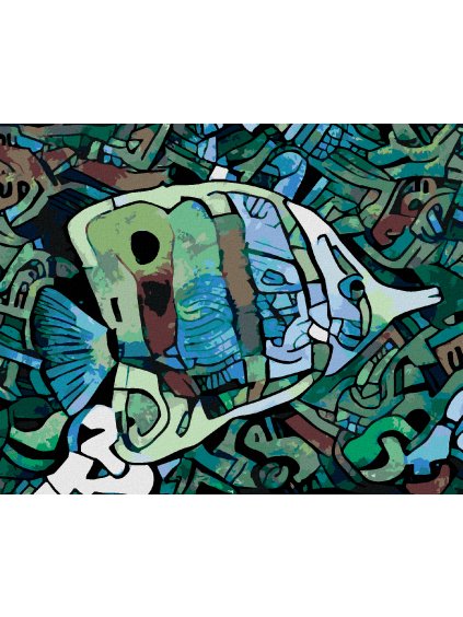 Diamantové maľovanie - ZELENÁ ABSTRAKTNÁ RYBA (Rámovanie bez rámu a bez vypnutia plátna, Rozmer 40x50 cm)