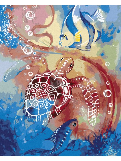 Diamantové maľovanie - MORSKÁ KORYTNAČKA A RYBY (Rámovanie bez rámu a bez vypnutia plátna, Rozmer 40x50 cm)