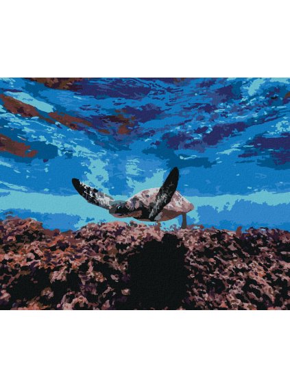 Diamantové maľovanie - MORSKÁ KORYTNAČKA POD HLADINOU (Rámovanie bez rámu a bez vypnutia plátna, Rozmer 40x50 cm)