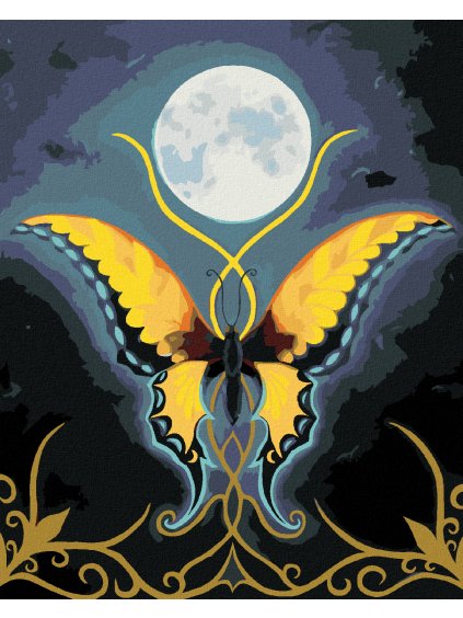 Diamantové maľovanie - MOTÝĽ S ORNAMENTOM MESIACA (Rámovanie bez rámu a bez vypnutia plátna, Rozmer 40x50 cm)
