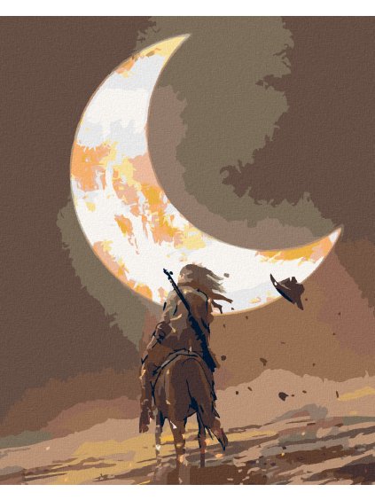 Diamantové maľovanie - MUŽ NA KONI POD MESIACOM (Rámovanie bez rámu a bez vypnutia plátna, Rozmer 40x50 cm)