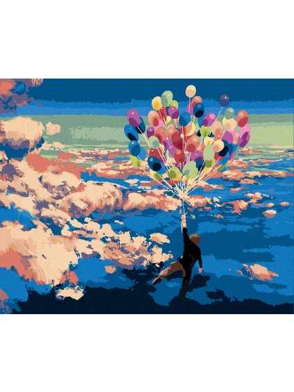 Diamantové maľovanie - MUŽ S BALÓNIKMI (Rámovanie bez rámu a bez vypnutia plátna, Rozmer 40x50 cm)