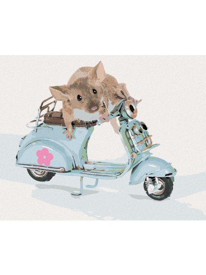 Diamantové maľovanie - MYŠKA RIADI SKÚTER (Rámovanie bez rámu a bez vypnutia plátna, Rozmer 40x50 cm)