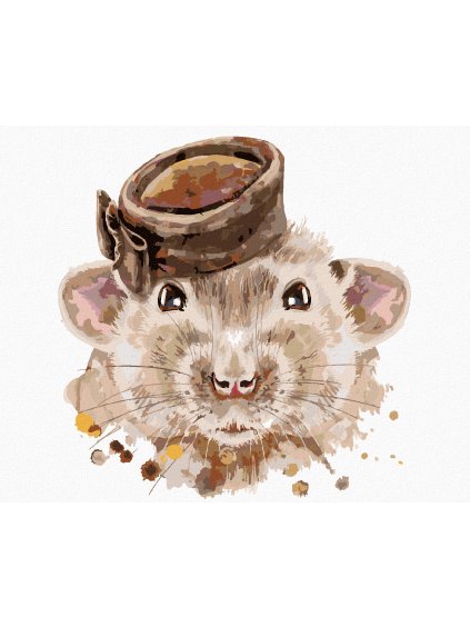 Diamantové maľovanie - MYŠKA S HNEDÝM KLOBÚKOM (Rámovanie bez rámu a bez vypnutia plátna, Rozmer 40x50 cm)