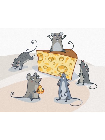 Diamantové maľovanie - MYŠKY A SYR (Rámovanie bez rámu a bez vypnutia plátna, Rozmer 40x50 cm)