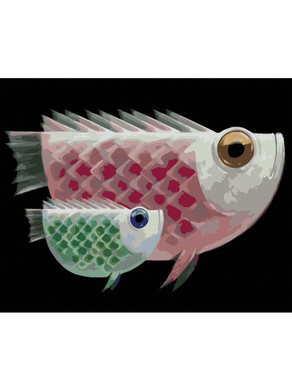 Diamantové maľovanie - OBROVSKÁ RYBA A JEJ OBROVSKÉ BÁBATKO (Rámovanie bez rámu a bez vypnutia plátna, Rozmer 40x50 cm)