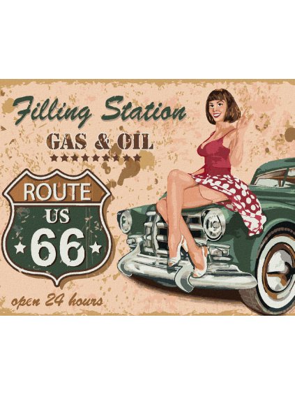 Diamantové maľovanie - ROUTE 66 (Rámovanie bez rámu a bez vypnutia plátna, Rozmer 40x50 cm)
