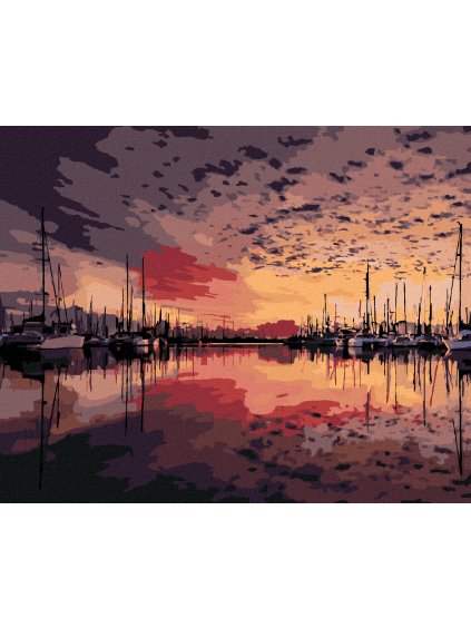 Diamantové maľovanie - VÝCHOD SLNKA NAD PRÍSTAVOM (Rámovanie bez rámu a bez vypnutia plátna, Rozmer 40x50 cm)