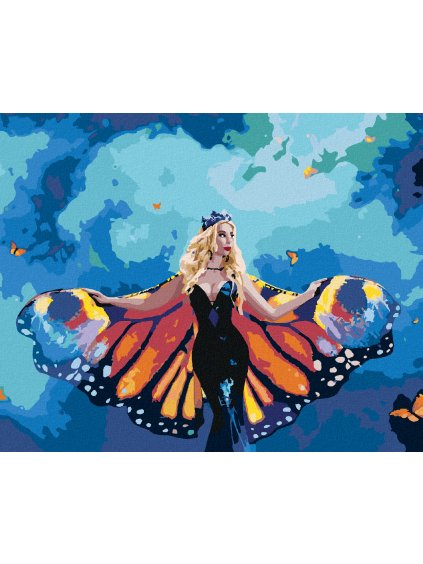 Diamantové maľovanie - ŽENA A OBROVSKÉ MOTÝLIE KRÍDLA (Rámovanie bez rámu a bez vypnutia plátna, Rozmer 40x50 cm)