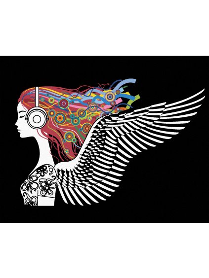 Diamantové maľovanie - ŽENA S FAREBNÝMI VLASMI A KRÍDLAMI (Rámovanie bez rámu a bez vypnutia plátna, Rozmer 40x50 cm)