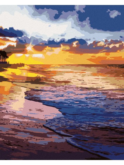 Diamantové maľovanie - ZÁPAD SLNKA NA BREHU PLÁŽE (Rámovanie bez rámu a bez vypnutia plátna, Rozmer 40x50 cm)