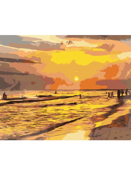 Diamantové maľovanie - ZÁPAD SLNKA NA PLÁŽI (Rámovanie bez rámu a bez vypnutia plátna, Rozmer 40x50 cm)