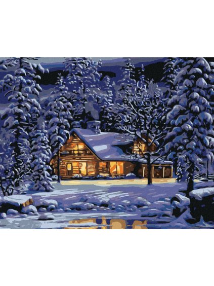 Diamantové maľovanie - ZASNEŽENÝ DOM (Rámovanie bez rámu a bez vypnutia plátna, Rozmer 40x50 cm)