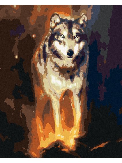 Diamantové maľovanie - ŽIARIACI VLK VO VESMÍRE (Rámovanie bez rámu a bez vypnutia plátna, Rozmer 40x50 cm)