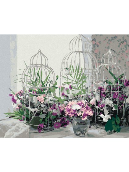 Diamantové maľovanie - OZDOBNÉ VTAČIE KLIETKY V ŠTÝLE PROVENCE (Rámovanie bez rámu a bez vypnutia plátna, Rozmer 40x50 cm)