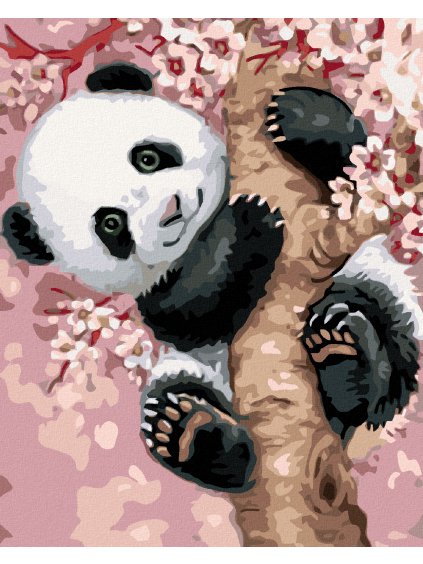 Diamantové maľovanie - PANDA NA ROZKVITNUTOM STROME (Rámovanie bez rámu a bez vypnutia plátna, Rozmer 40x50 cm)