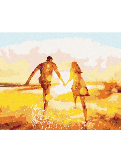 Diamantové maľovanie - PÁR UTEKAJÚCI PROTI SLNKU (Rámovanie bez rámu a bez vypnutia plátna, Rozmer 40x50 cm)