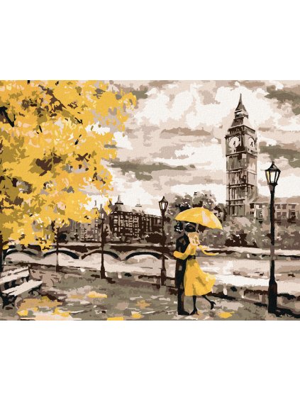 Diamantové maľovanie - PÁR V ŽLTOM LONDÝNE (Rámovanie bez rámu a bez vypnutia plátna, Rozmer 40x50 cm)