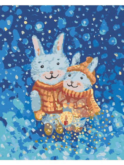 Diamantové maľovanie - PÁR ZAJACOV V ZIME (Rámovanie bez rámu a bez vypnutia plátna, Rozmer 40x50 cm)
