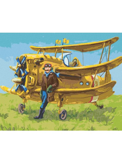 Diamantové maľovanie - PILOT A JEHO ŽLTÉ LIETADLO (Rámovanie bez rámu a bez vypnutia plátna, Rozmer 40x50 cm)