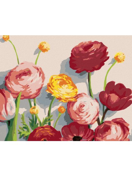 Diamantové maľovanie - PIVÓNIE A TULIPÁNY (MYROSLAVA VOLOSCHUK) (Rámovanie bez rámu a bez vypnutia plátna, Rozmer 40x50 cm)