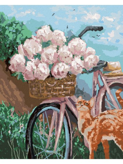 Diamantové maľovanie - PIVÓNIE V KOŠÍKU NA BICYKLI (Rámovanie bez rámu a bez vypnutia plátna, Rozmer 40x50 cm)