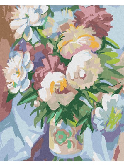 Diamantové maľovanie - PIVÓNIE V MAĽOVANEJ VÁZE (Rámovanie bez rámu a bez vypnutia plátna, Rozmer 40x50 cm)