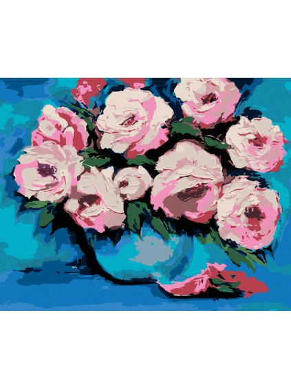 Diamantové maľovanie - PIVÓNIE V MODREJ VÁZE (Rámovanie bez rámu a bez vypnutia plátna, Rozmer 40x50 cm)