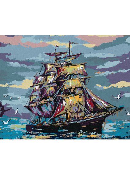 Diamantové maľovanie - PLACHETNICA VO FAREBNÝCH TÓNOCH (Rámovanie bez rámu a bez vypnutia plátna, Rozmer 40x50 cm)