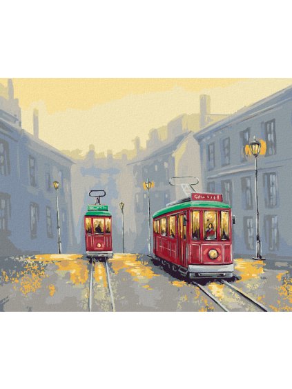 Diamantové maľovanie - STARÉ TRAMVAJE (Rámovanie bez rámu a bez vypnutia plátna, Rozmer 40x50 cm)