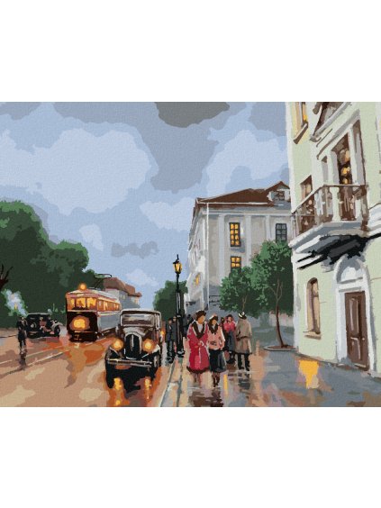 Diamantové maľovanie - STARÉ MESTO S AUTAMI (Rámovanie bez rámu a bez vypnutia plátna, Rozmer 40x50 cm)