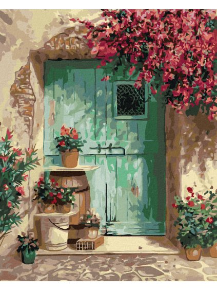 Diamantové maľovanie - STARÉ DVERE V GRÉCKU (Rámovanie bez rámu a bez vypnutia plátna, Rozmer 40x50 cm)