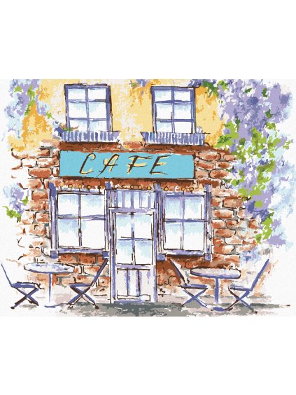 Diamantové maľovanie - STARÁ KAVIAREŇ V PROVENCE (Rámovanie bez rámu a bez vypnutia plátna, Rozmer 40x50 cm)