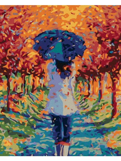 Diamantové maľovanie - JESENNÁ PRECHÁDZKA ULIČKOU (Rámovanie bez rámu a bez vypnutia plátna, Rozmer 40x50 cm)