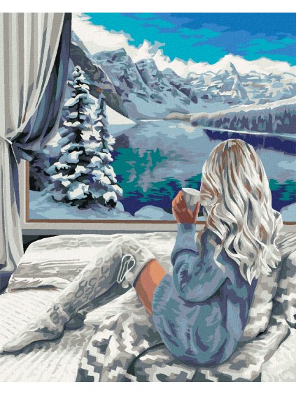 Diamantové maľovanie - PRÍJEMNÝ POHĽAD NA ZASNEŽENÉ JAZERO (Rámovanie bez rámu a bez vypnutia plátna, Rozmer 40x50 cm)