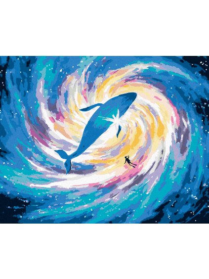 Diamantové maľovanie - POTÁPENIE S VEĽRYBOU VO VESMÍRE (Rámovanie bez rámu a bez vypnutia plátna, Rozmer 40x50 cm)