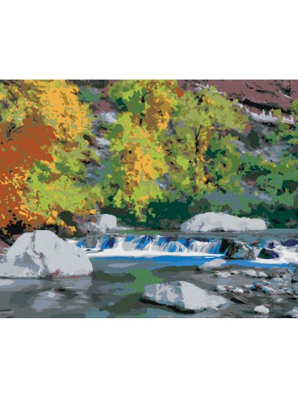 Diamantové maľovanie - POTOK A JESENNÝ LES (DENNIS FRATES) (Rámovanie bez rámu a bez vypnutia plátna, Rozmer 40x50 cm)