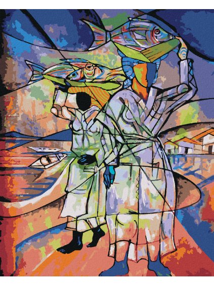 Diamantové maľovanie - PREDAJCOVIA RÝB (Rámovanie bez rámu a bez vypnutia plátna, Rozmer 40x50 cm)