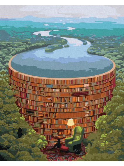 Diamantové maľovanie - PRIEHRADA Z KNÍH (Rámovanie bez rámu a bez vypnutia plátna, Rozmer 40x50 cm)