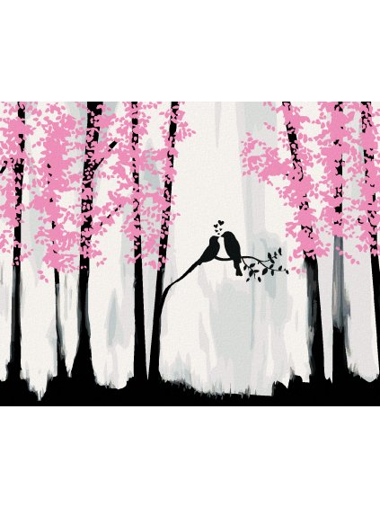 Diamantové maľovanie - VTÁČIA ROMANTIKA V LESE (Rámovanie bez rámu a bez vypnutia plátna, Rozmer 40x50 cm)