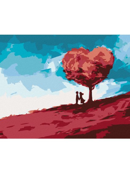 Diamantové maľovanie - PUSA POD STROMOM V TVARE SRDCA (Rámovanie bez rámu a bez vypnutia plátna, Rozmer 40x50 cm)