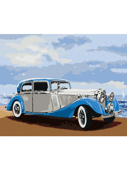 Diamantové maľovanie - RETRO AUTO PRI MORI (Rámovanie bez rámu a bez vypnutia plátna, Rozmer 40x50 cm)