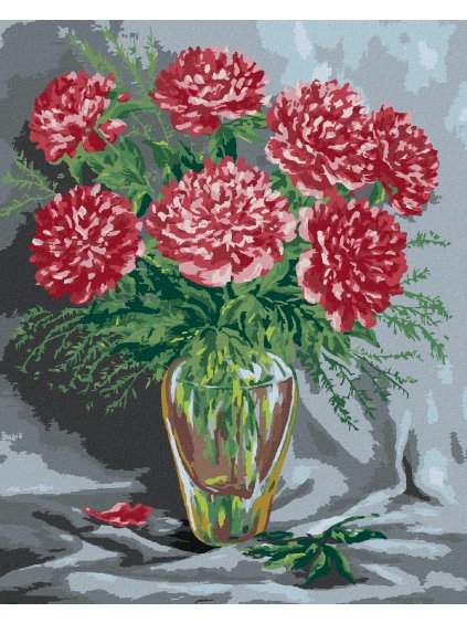 Diamantové maľovanie - RUŽOVÉ PIVÓNIE V SKLENENEJ VÁZE (Rámovanie bez rámu a bez vypnutia plátna, Rozmer 40x50 cm)