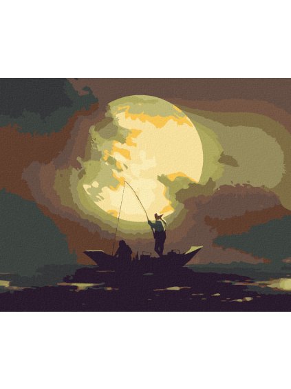 Diamantové maľovanie - RYBÁRI CHYTAJÚCI RYBY PRI MESAČNOM SVITE (Rámovanie bez rámu a bez vypnutia plátna, Rozmer 40x50 cm)
